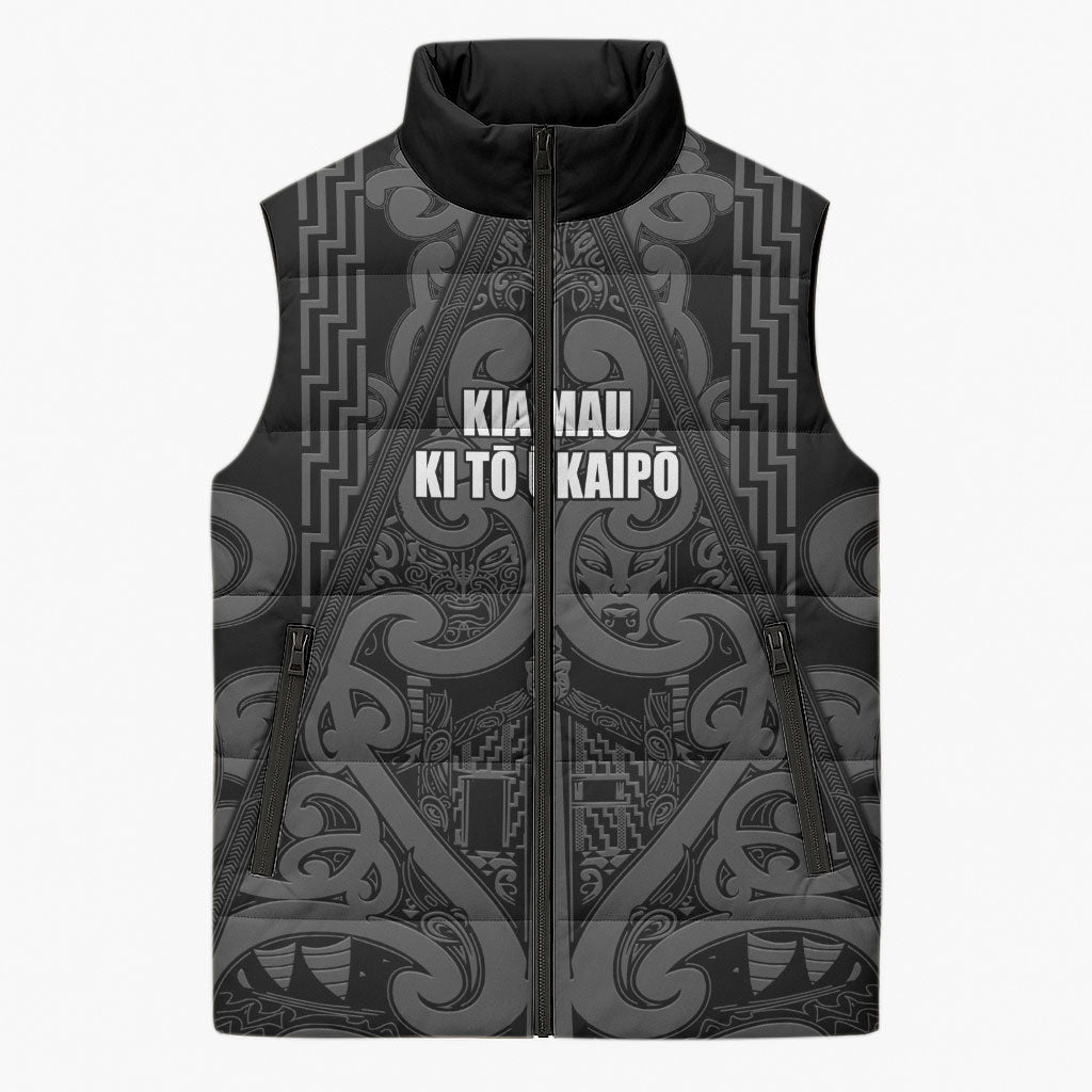Maori Language Week Personalised Sleeveless Puffer Jacket Kia Mau Ki To Ukaipo Grey Color LT14 Unisex Grey - Polynesian Pride