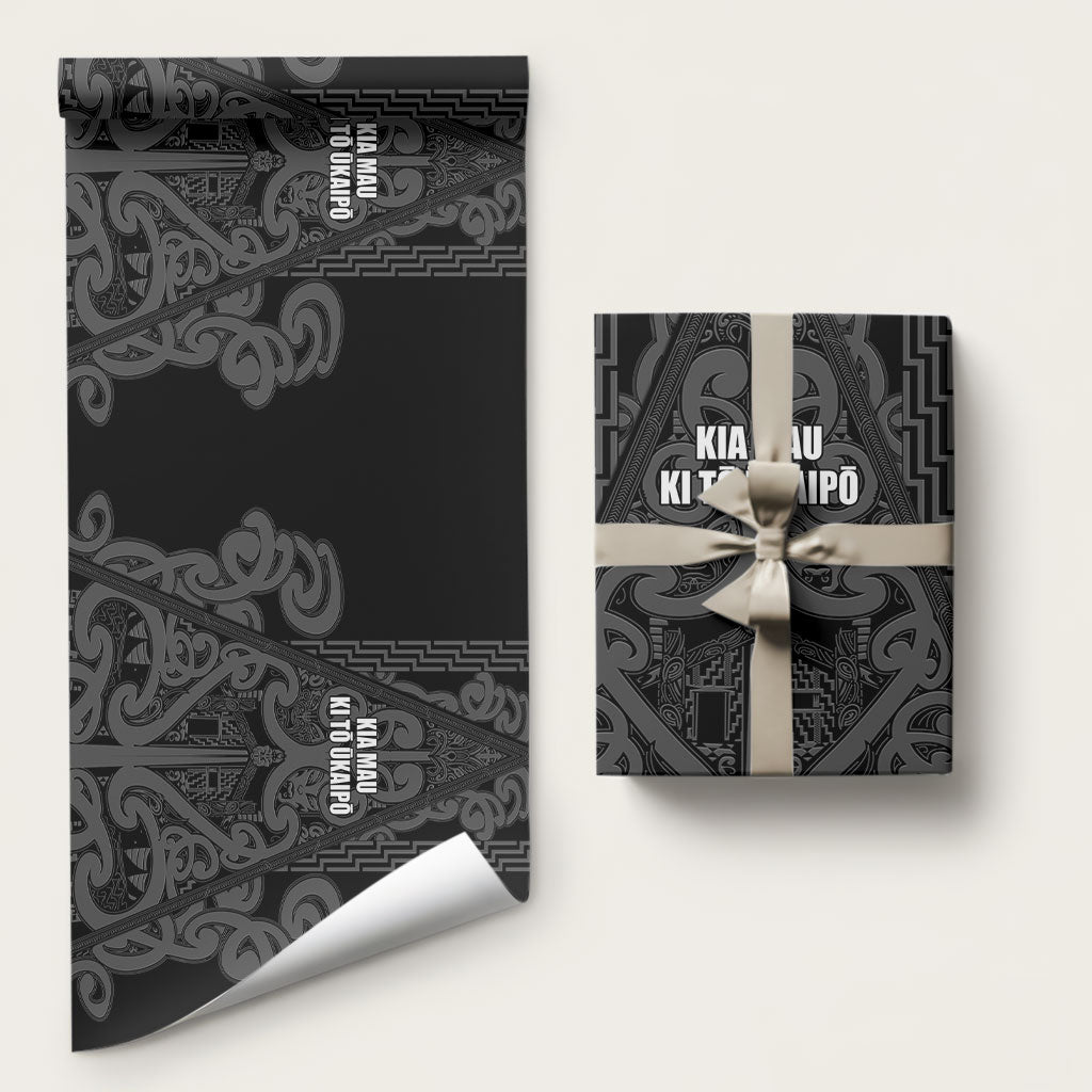 Maori Language Week Wrapping Paper Kia Mau Ki To Ukaipo Grey Color LT14 58" × 23" Grey - Polynesian Pride