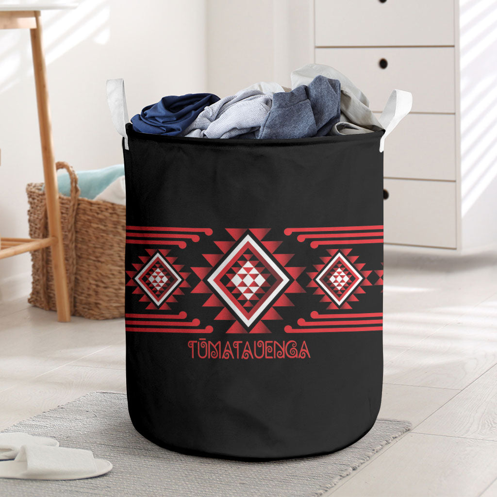 Aotearoa Atua Tumatauenga Laundry Basket Maori God Of War Taniko Motifs LT14 Red - Polynesian Pride
