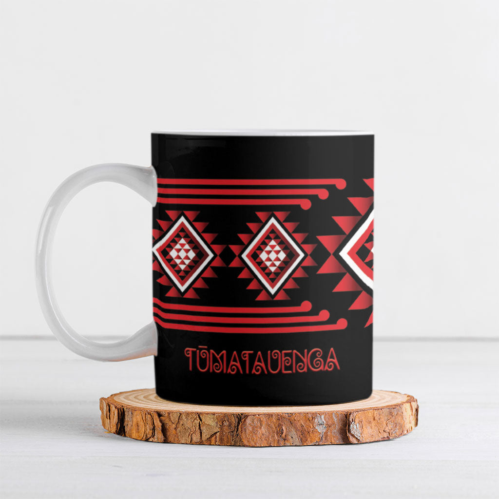 Aotearoa Atua Tumatauenga Personalised Ceramic Mug Maori God Of War Taniko Motifs LT14 Red - Polynesian Pride