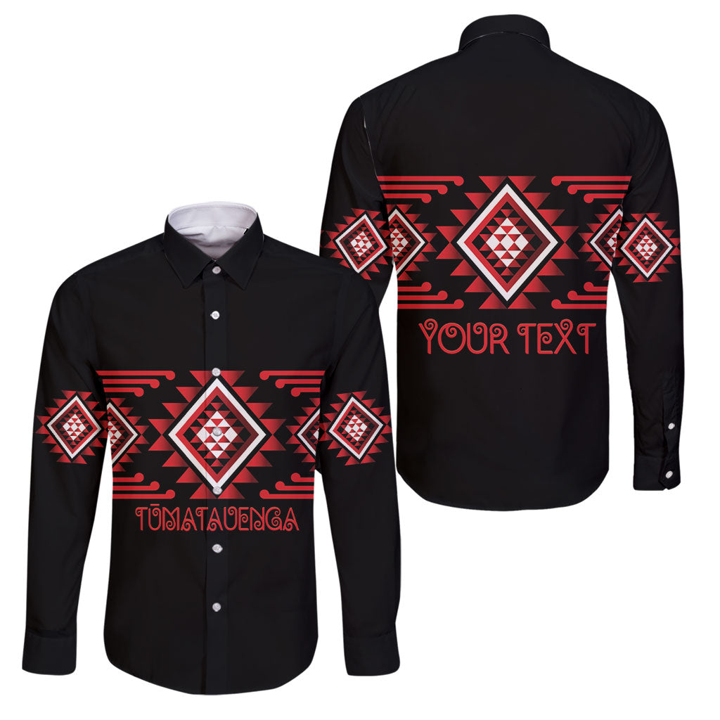 Aotearoa Atua Tumatauenga Personalised Family Matching Long Sleeve Bodycon Dress and Hawaiian Shirt Maori God Of War Taniko Motifs LT14 Dad's Shirt - Long Sleeve Red - Polynesian Pride