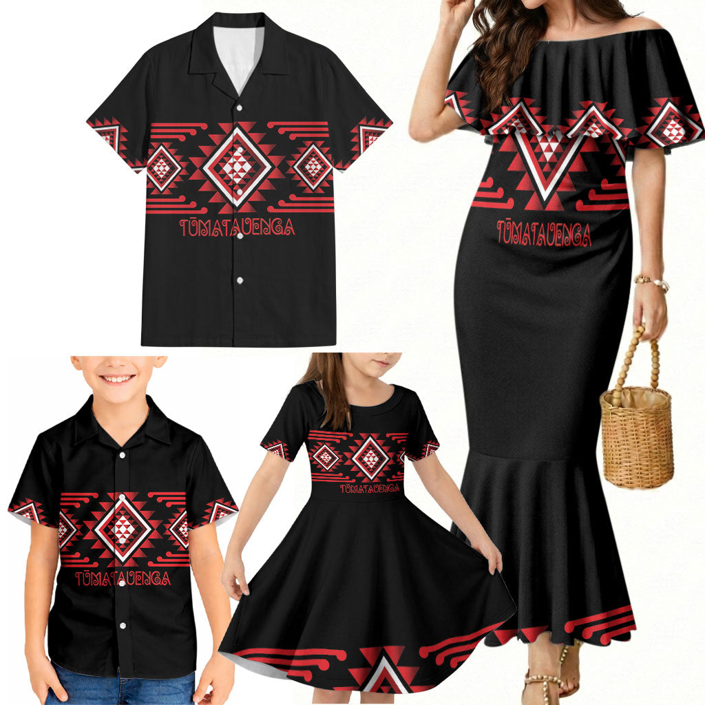 Aotearoa Atua Tumatauenga Personalised Family Matching Mermaid Dress and Hawaiian Shirt Maori God Of War Taniko Motifs