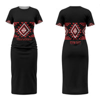 Aotearoa Atua Tumatauenga Personalised Family Matching Short Sleeve Bodycon Dress and Hawaiian Shirt Maori God Of War Taniko Motifs LT14 Mom's Dress Red - Polynesian Pride