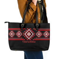 Aotearoa Atua Tumatauenga Leather Tote Bag Maori God Of War Taniko Motifs LT14 - Polynesian Pride