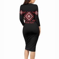 Aotearoa Atua Tumatauenga Personalised Long Sleeve Bodycon Dress Maori God Of War Taniko Motifs LT14 - Polynesian Pride