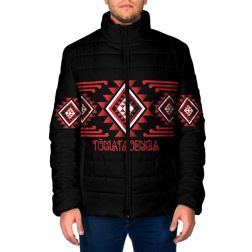 Aotearoa Atua Tumatauenga Personalised Padded Jacket Maori God Of War Taniko Motifs LT14 Men Red - Polynesian Pride