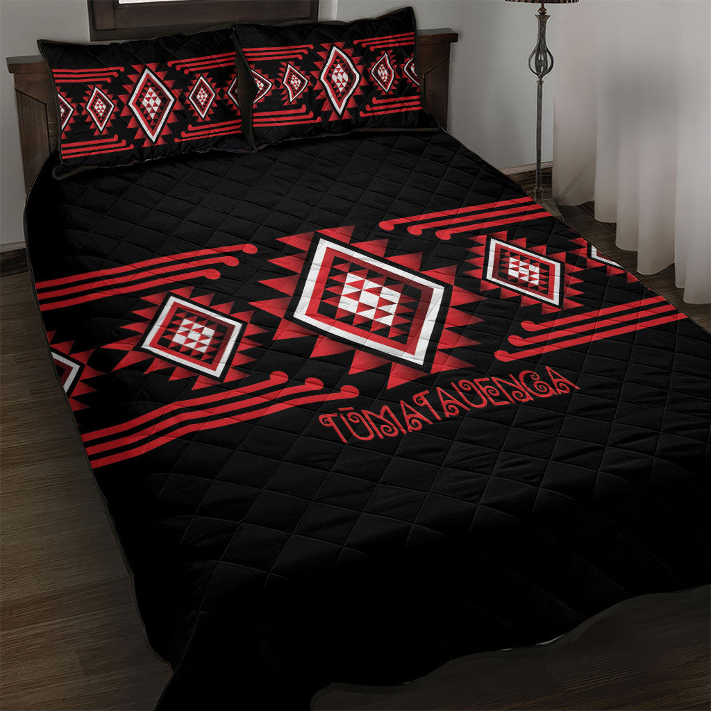 Aotearoa Atua Tumatauenga Quilt Bed Set Maori God Of War Taniko Motifs LT14 Red - Polynesian Pride
