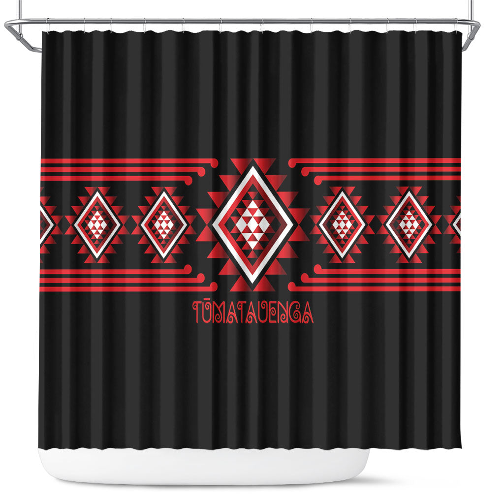 Aotearoa Atua Tumatauenga Shower Curtain Maori God Of War Taniko Motifs LT14 Red - Polynesian Pride