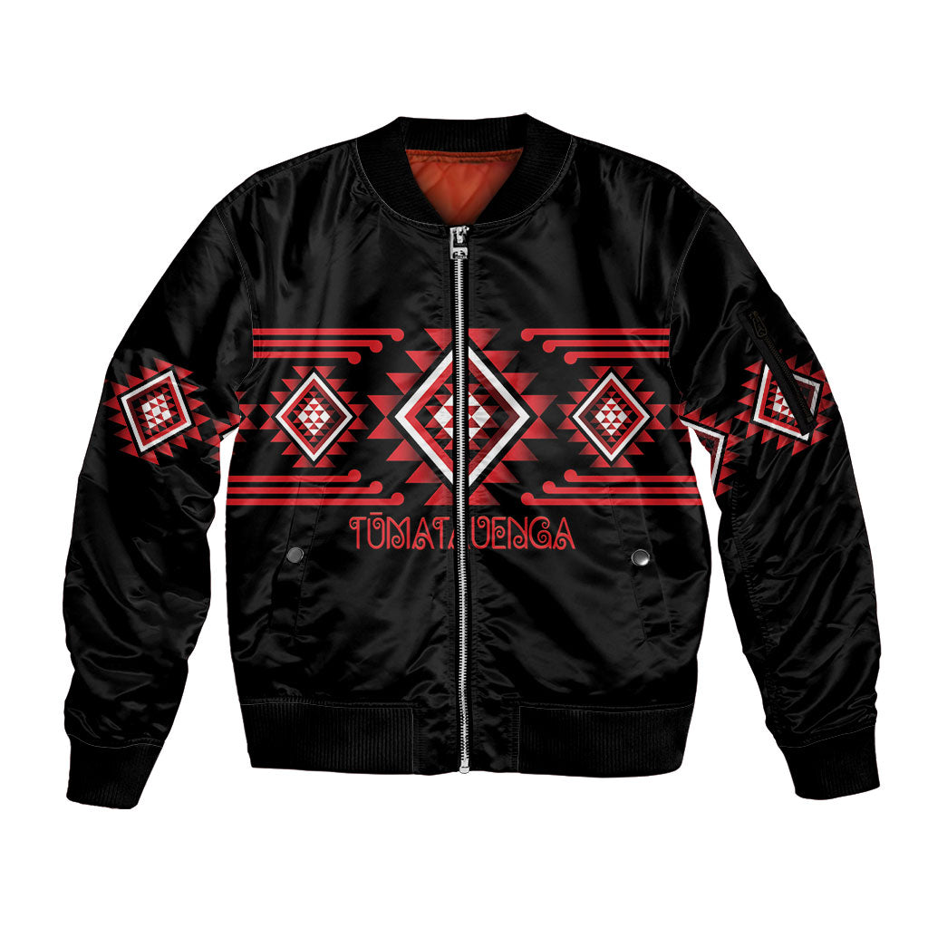 Aotearoa Atua Tumatauenga Personalised Sleeve Zip Bomber Jacket Maori God Of War Taniko Motifs