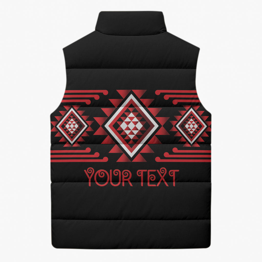Aotearoa Atua Tumatauenga Personalised Sleeveless Puffer Jacket Maori God Of War Taniko Motifs LT14 - Polynesian Pride