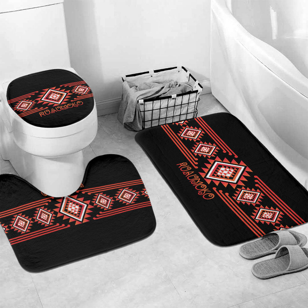 Aotearoa Atua Ruaumoko Bathroom Set Maori Powerful God Taniko Motifs LT14 Mat Set Only (3 pcs) One Size Orange - Polynesian Pride