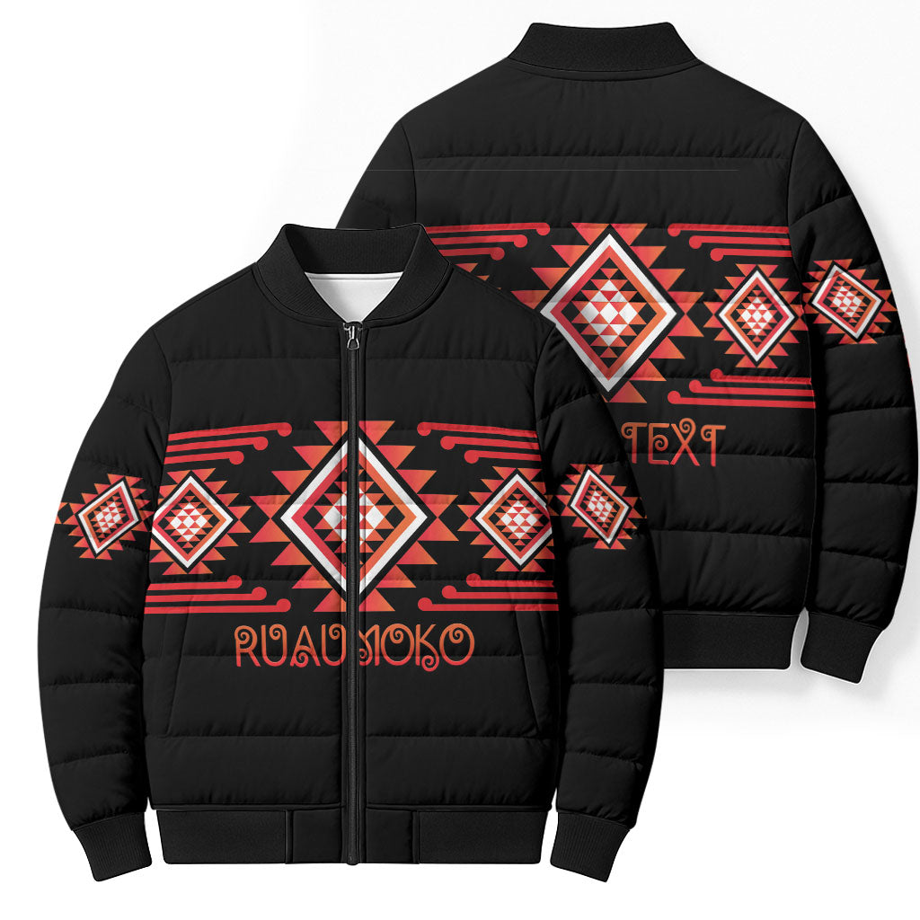Aotearoa Atua Ruaumoko Personalised Bomber Puffer Jacket Maori Powerful God Taniko Motifs LT14 - Polynesian Pride