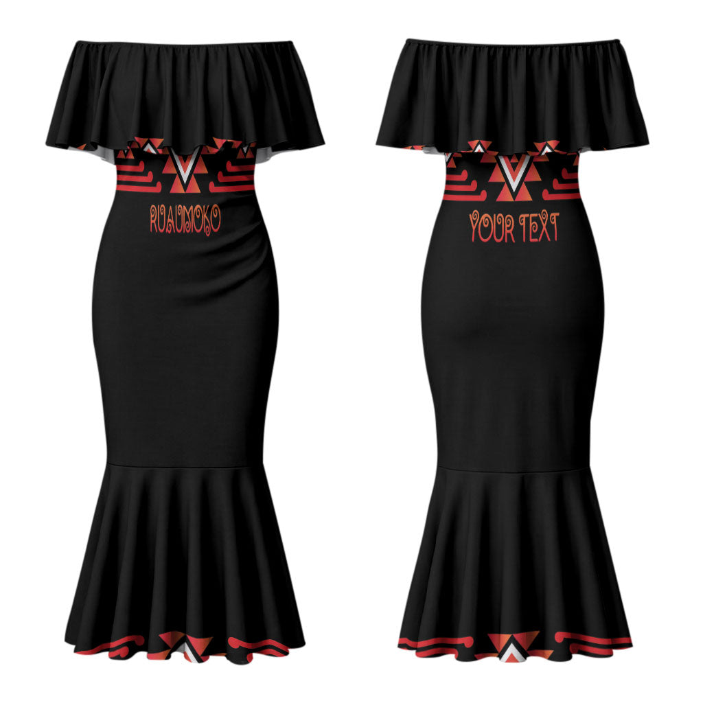 Aotearoa Atua Ruaumoko Personalised Couples Matching Mermaid Dress and Long Sleeve Button Shirt Maori Powerful God Taniko Motifs LT14 - Polynesian Pride