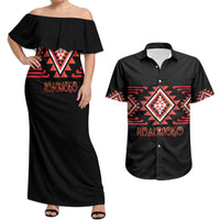 Aotearoa Atua Ruaumoko Personalised Couples Matching Off Shoulder Maxi Dress and Hawaiian Shirt Maori Powerful God Taniko Motifs LT14 Orange - Polynesian Pride