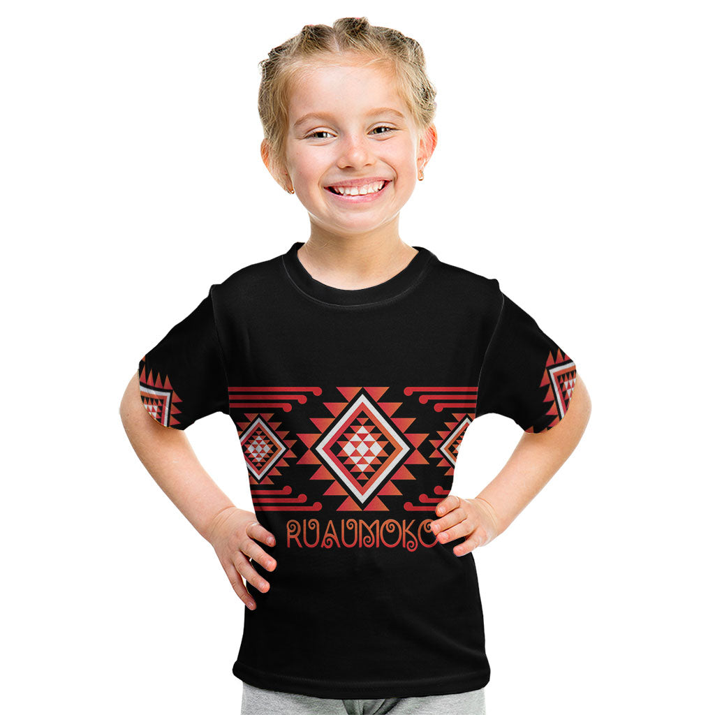 Aotearoa Atua Ruaumoko Personalised Kid T Shirt Maori Powerful God Taniko Motifs LT14 Orange - Polynesian Pride