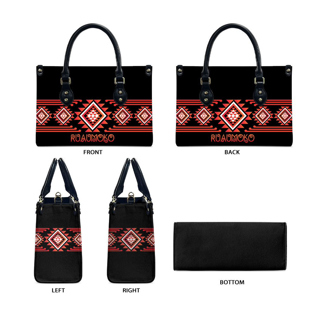 Aotearoa Atua Ruaumoko Leather Bag Maori Powerful God Taniko Motifs LT14 - Polynesian Pride