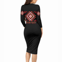 Aotearoa Atua Ruaumoko Personalised Long Sleeve Bodycon Dress Maori Powerful God Taniko Motifs LT14 - Polynesian Pride