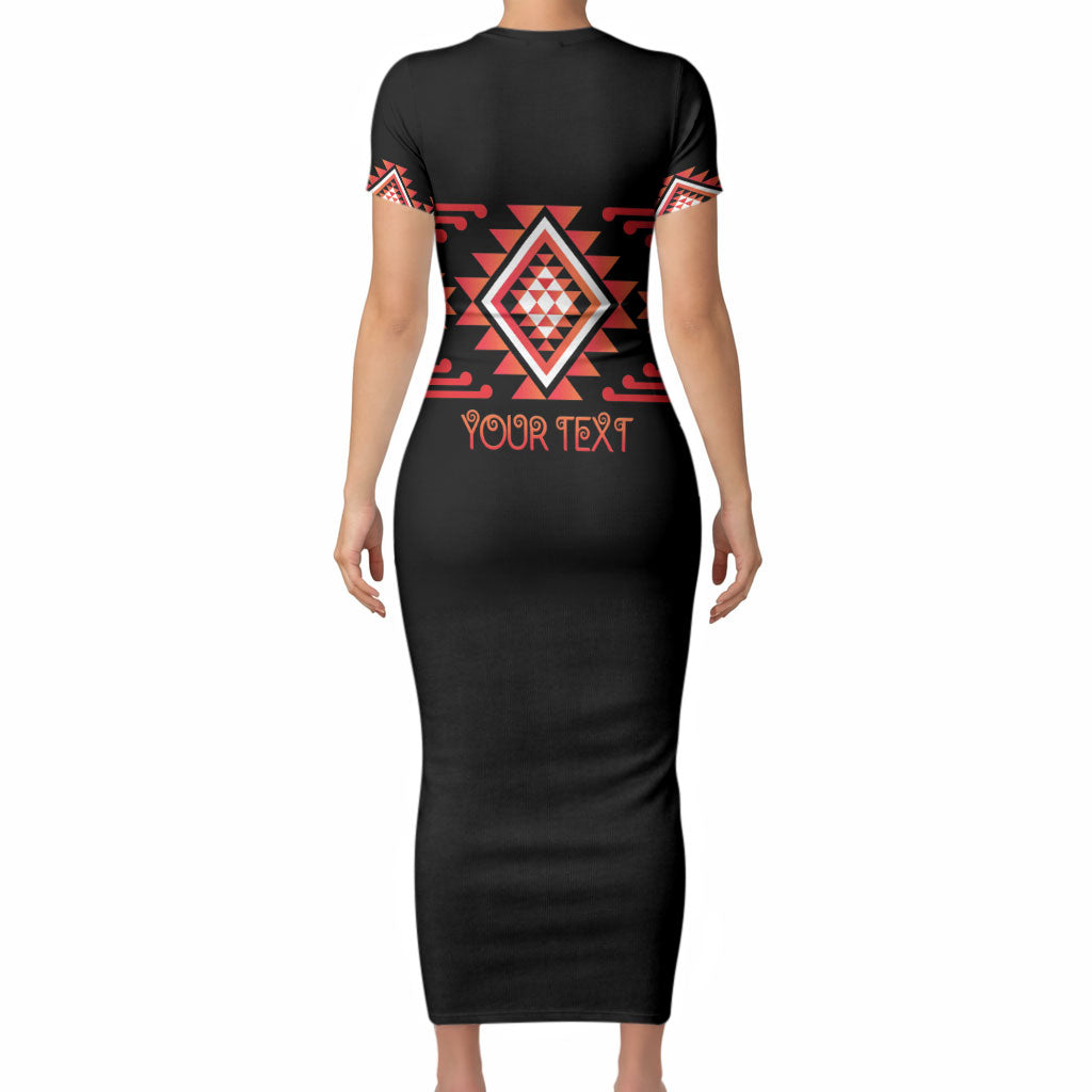 Aotearoa Atua Ruaumoko Personalised Short Sleeve Bodycon Dress Maori Powerful God Taniko Motifs LT14 - Polynesian Pride