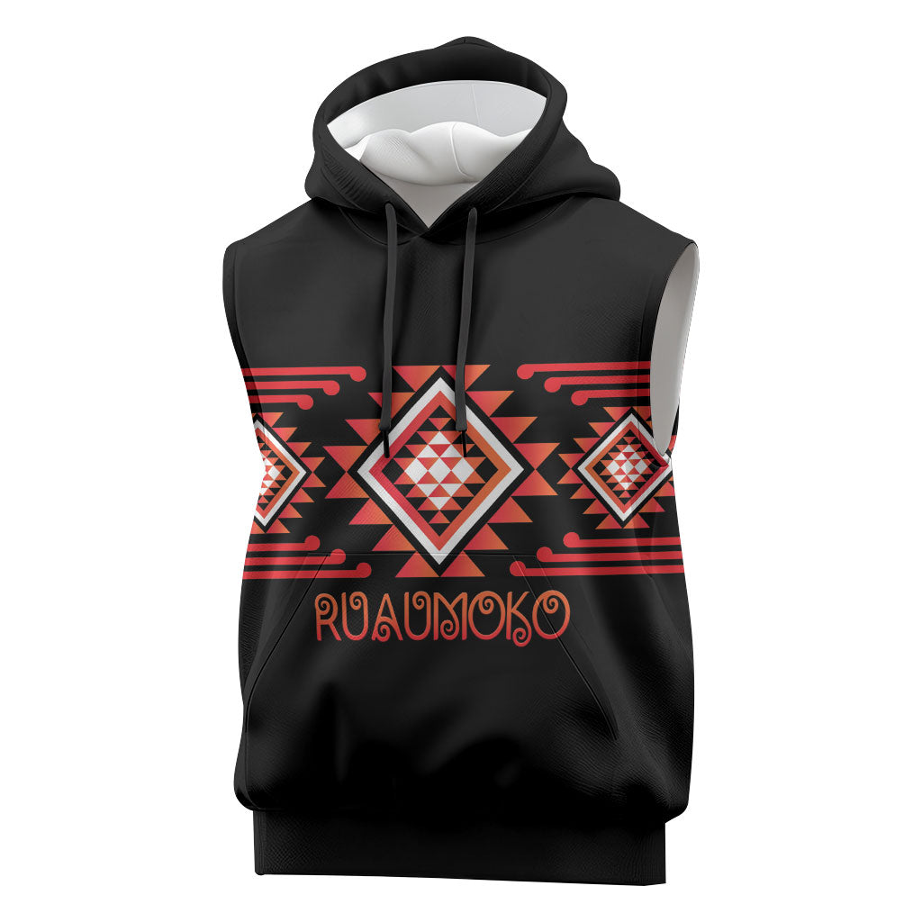 Aotearoa Atua Ruaumoko Personalised Sleeveless Hoodie Maori Powerful God Taniko Motifs LT14 Orange - Polynesian Pride