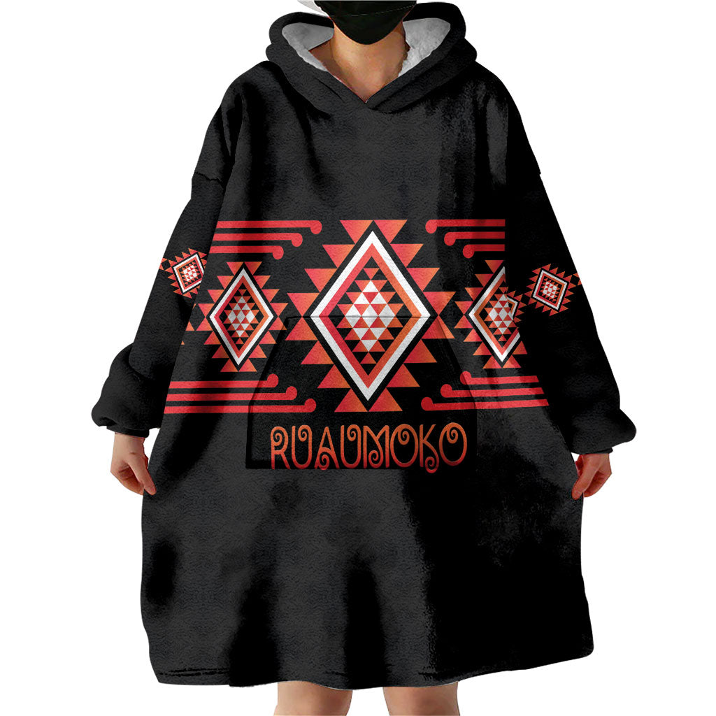 Aotearoa Atua Ruaumoko Personalised Wearable Blanket Hoodie Maori Powerful God Taniko Motifs LT14 - Polynesian Pride