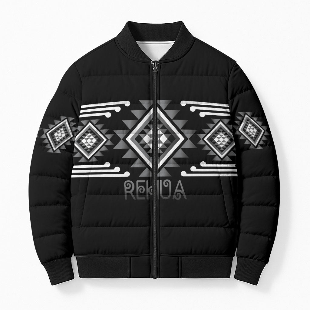 Aotearoa Atua Rehua Personalised Bomber Puffer Jacket Maori God Of Healing Taniko Motifs LT14 Unisex Grey - Polynesian Pride