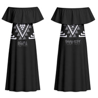 Aotearoa Atua Rehua Personalised Family Matching Off Shoulder Maxi Dress and Hawaiian Shirt Maori God Of Healing Taniko Motifs LT14 Mom's Dress Grey - Polynesian Pride