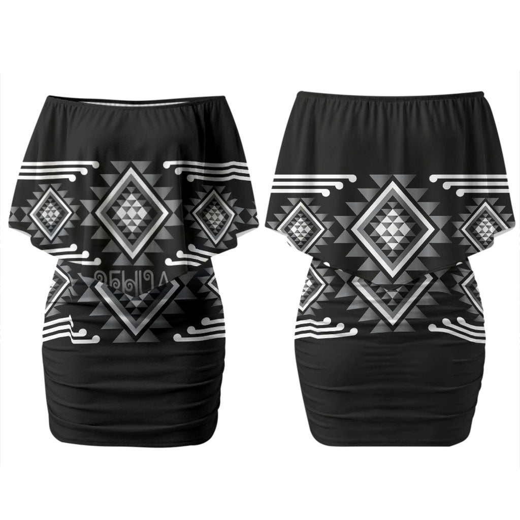 Aotearoa Atua Rehua Personalised Family Matching Off Shoulder Short Dress and Hawaiian Shirt Maori God Of Healing Taniko Motifs LT14 Mom's Dress Grey - Polynesian Pride