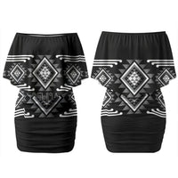 Aotearoa Atua Rehua Personalised Family Matching Off Shoulder Short Dress and Hawaiian Shirt Maori God Of Healing Taniko Motifs LT14 Mom's Dress Grey - Polynesian Pride