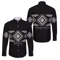 Aotearoa Atua Rehua Personalised Family Matching Off Shoulder Short Dress and Hawaiian Shirt Maori God Of Healing Taniko Motifs LT14 Dad's Shirt - Long Sleeve Grey - Polynesian Pride