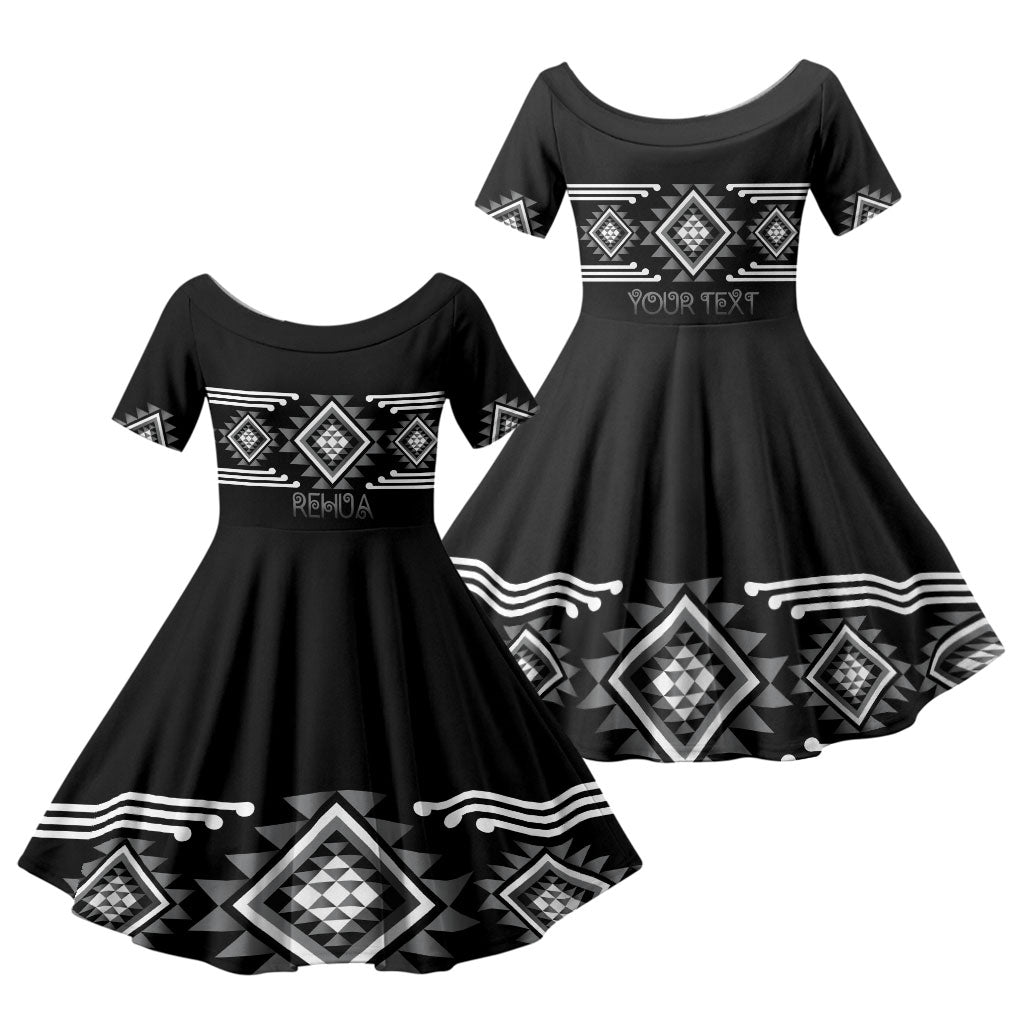 Aotearoa Atua Rehua Personalised Family Matching Summer Maxi Dress and Hawaiian Shirt Maori God Of Healing Taniko Motifs LT14 Daughter's Dress Grey - Polynesian Pride