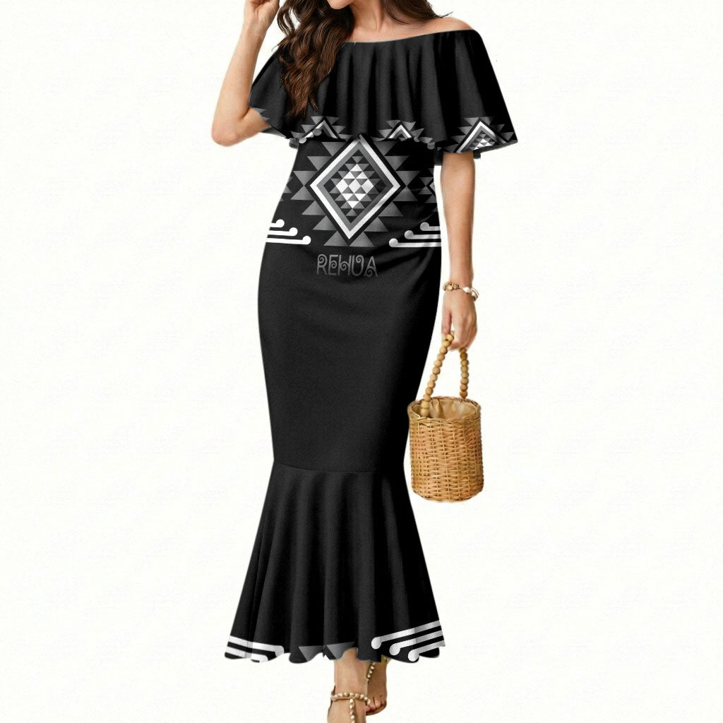 Aotearoa Atua Rehua Personalised Mermaid Dress Maori God Of Healing Taniko Motifs LT14 Women Grey - Polynesian Pride