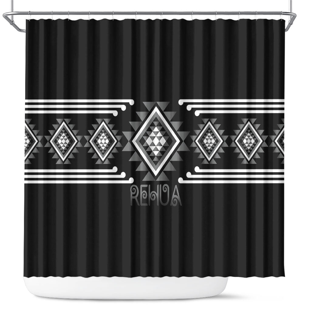 Aotearoa Atua Rehua Shower Curtain Maori God Of Healing Taniko Motifs LT14 Grey - Polynesian Pride