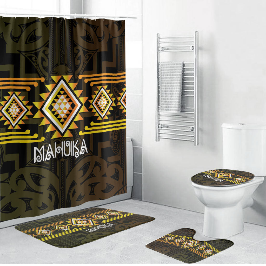 Aotearoa Atua Mahuika Bathroom Set Maori Goddess Of Fire Taniko Motifs LT14 Bathroom Set (4 pcs) Yellow - Polynesian Pride