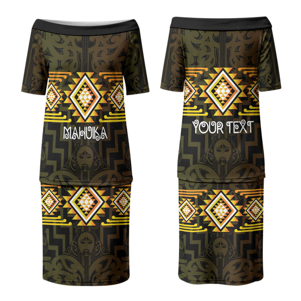 Aotearoa Atua Mahuika Personalised Couples Matching Puletasi and Hawaiian Shirt Maori Goddess Of Fire Taniko Motifs LT14 - Polynesian Pride