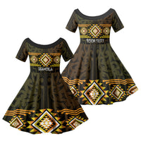 Aotearoa Atua Mahuika Personalised Family Matching Long Sleeve Bodycon Dress and Hawaiian Shirt Maori Goddess Of Fire Taniko Motifs LT14 Daughter's Dress Yellow - Polynesian Pride