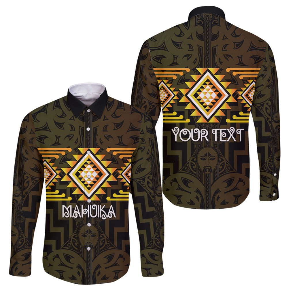 Aotearoa Atua Mahuika Personalised Family Matching Mermaid Dress and Hawaiian Shirt Maori Goddess Of Fire Taniko Motifs LT14 Dad's Shirt - Long Sleeve Yellow - Polynesian Pride