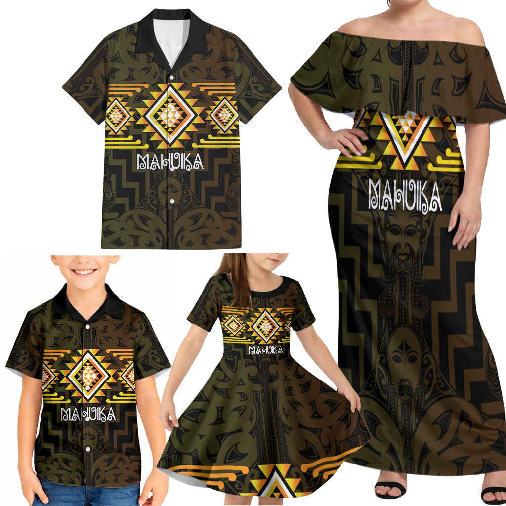 Aotearoa Atua Mahuika Personalised Family Matching Off Shoulder Maxi Dress and Hawaiian Shirt Maori Goddess Of Fire Taniko Motifs LT14 - Polynesian Pride