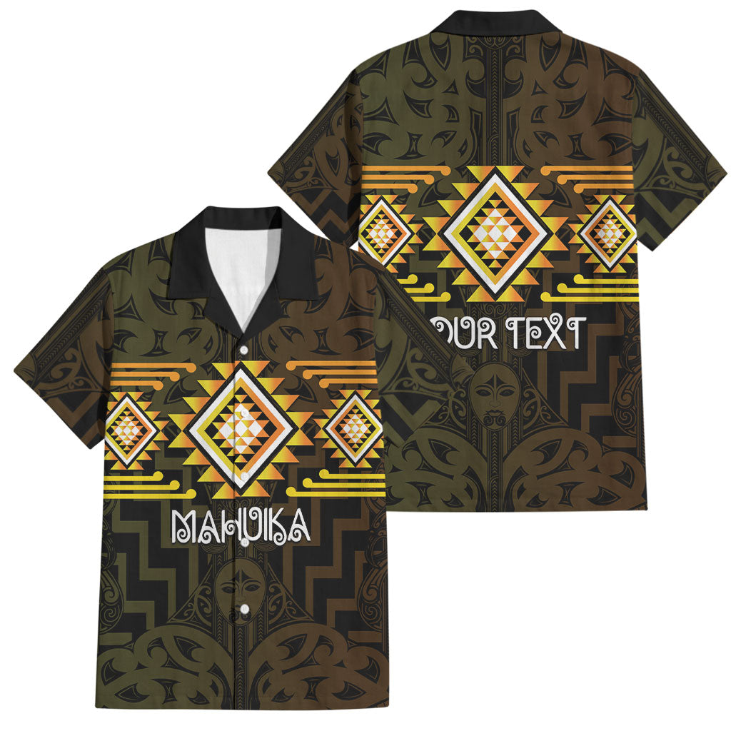 Aotearoa Atua Mahuika Personalised Family Matching Off Shoulder Maxi Dress and Hawaiian Shirt Maori Goddess Of Fire Taniko Motifs LT14 Dad's Shirt - Short Sleeve Yellow - Polynesian Pride