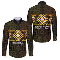 Aotearoa Atua Mahuika Personalised Family Matching Off Shoulder Maxi Dress and Hawaiian Shirt Maori Goddess Of Fire Taniko Motifs LT14 Dad's Shirt - Long Sleeve Yellow - Polynesian Pride
