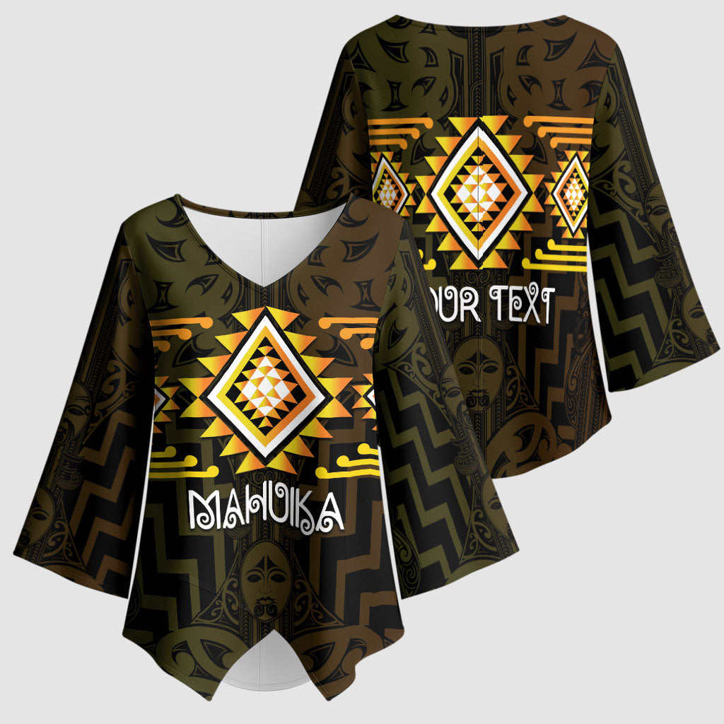 Aotearoa Atua Mahuika Personalised Kimono Sleeve Blouse Maori Goddess Of Fire Taniko Motifs LT14 - Polynesian Pride