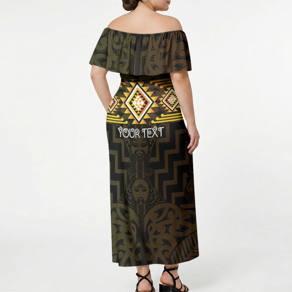 Aotearoa Atua Mahuika Personalised Off Shoulder Maxi Dress Maori Goddess Of Fire Taniko Motifs LT14 - Polynesian Pride