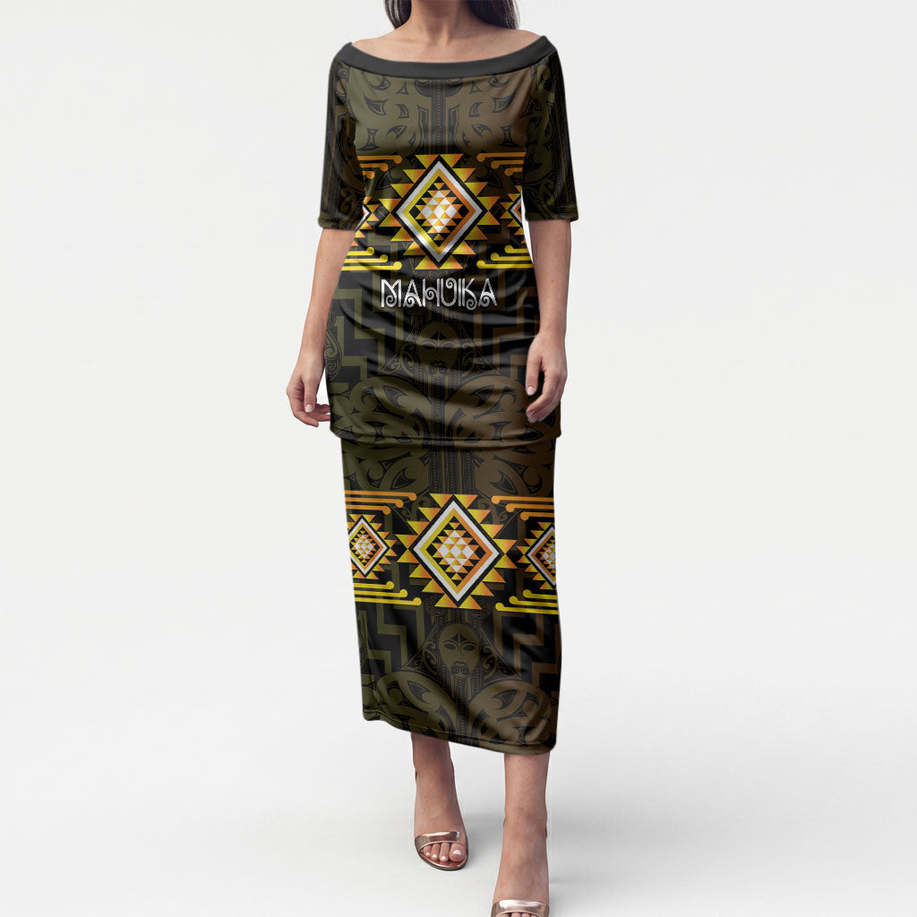 Aotearoa Atua Mahuika Personalised Puletasi Maori Goddess Of Fire Taniko Motifs LT14 Long Dress Yellow - Polynesian Pride