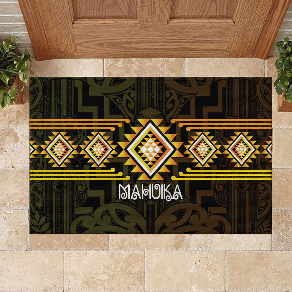 Aotearoa Atua Mahuika Rubber Doormat Maori Goddess Of Fire Taniko Motifs LT14 Yellow - Polynesian Pride