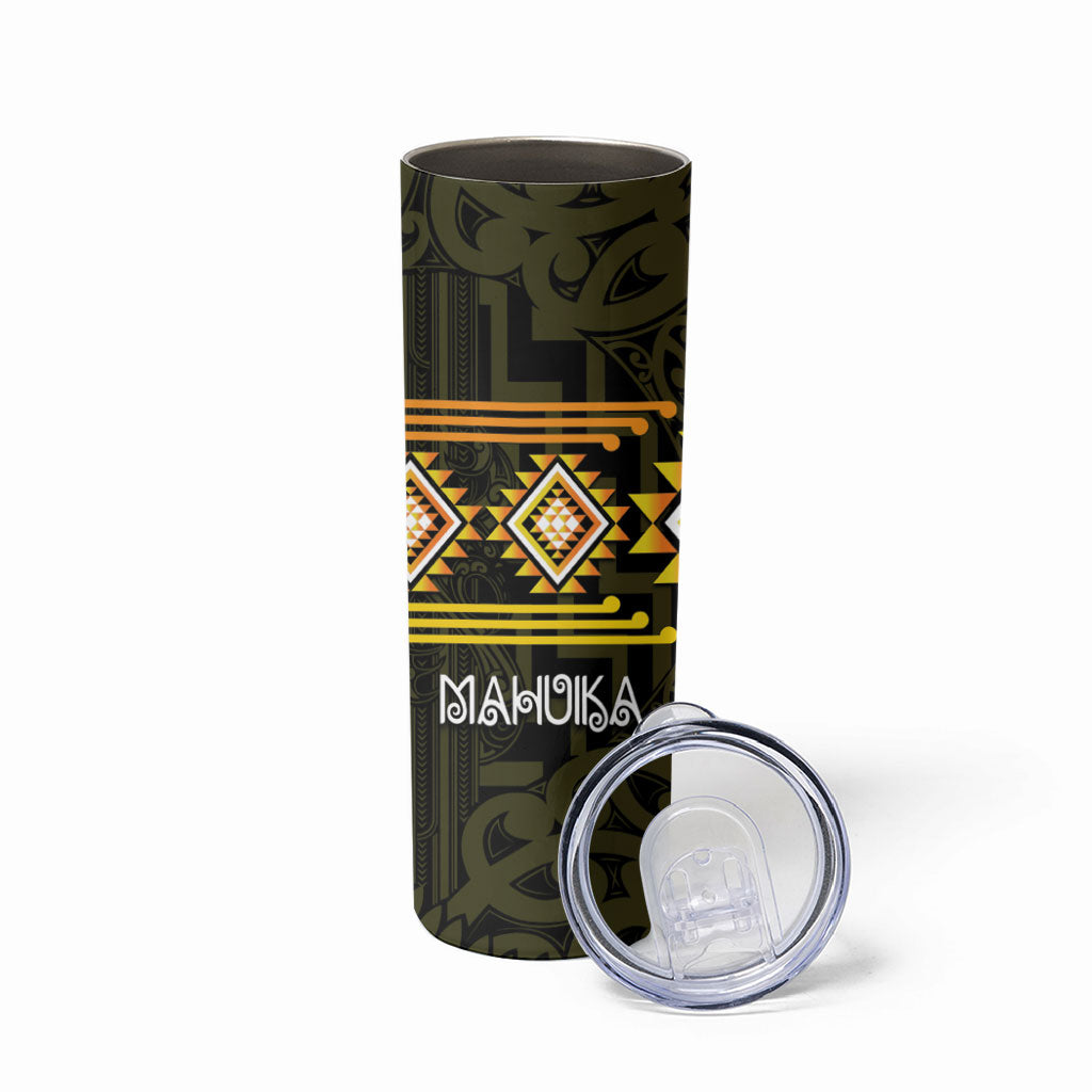 Aotearoa Atua Mahuika Personalised Skinny Tumbler Maori Goddess Of Fire Taniko Motifs LT14 - Polynesian Pride