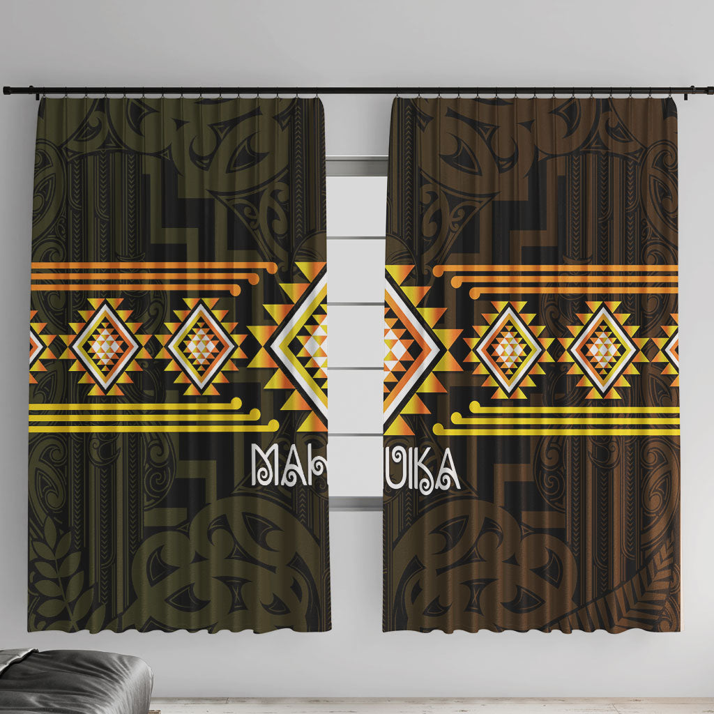 Aotearoa Atua Mahuika Window Curtain Maori Goddess Of Fire Taniko Motifs LT14 With Hooks Yellow - Polynesian Pride