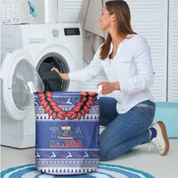 Toa Samoa Rugby Christmas Laundry Basket Ula Fala Samoan Pattern Blue - Polynesian Pride