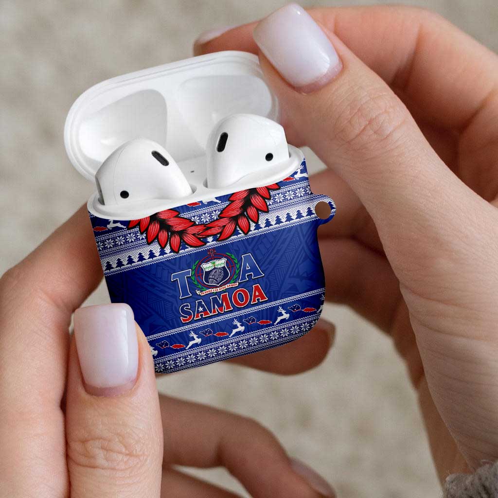 Toa Samoa Rugby Christmas AirPods Case Ula Fala Samoan Pattern Blue - Polynesian Pride