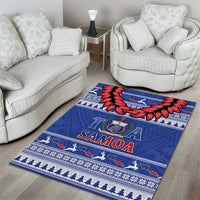 Toa Samoa Rugby Christmas Area Rug Ula Fala Samoan Pattern Blue - Polynesian Pride