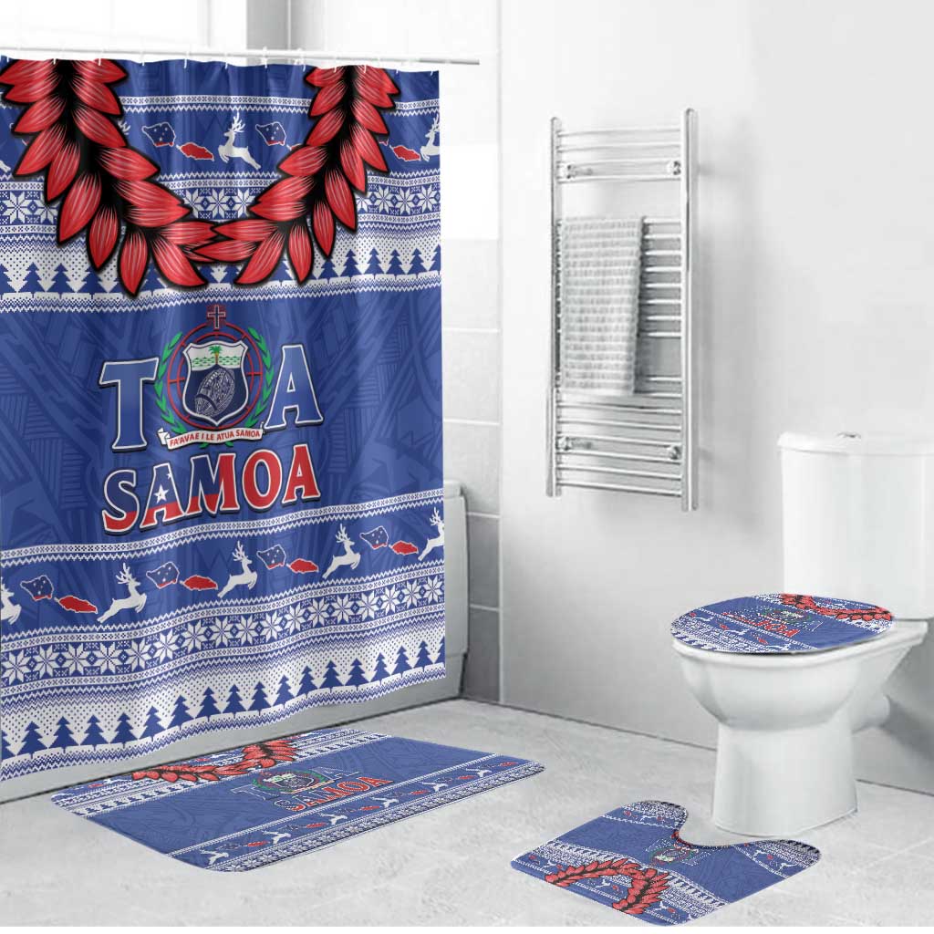Toa Samoa Rugby Christmas Bathroom Set Ula Fala Samoan Pattern Blue - Polynesian Pride