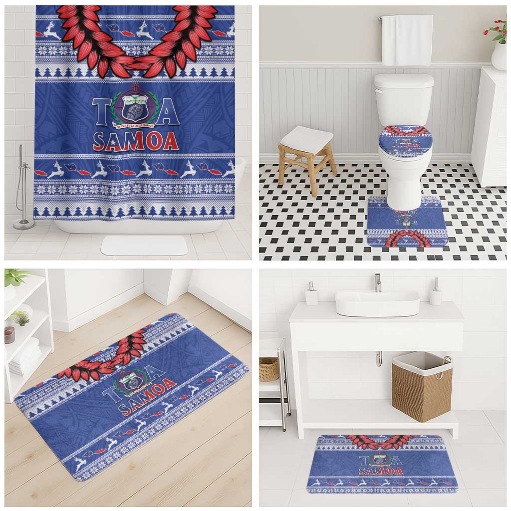 Toa Samoa Rugby Christmas Bathroom Set Ula Fala Samoan Pattern Blue - Polynesian Pride